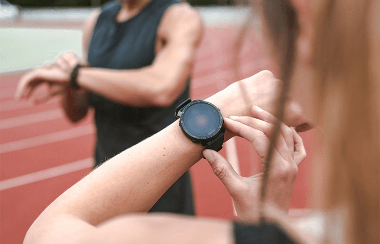 Montre running piste bannière