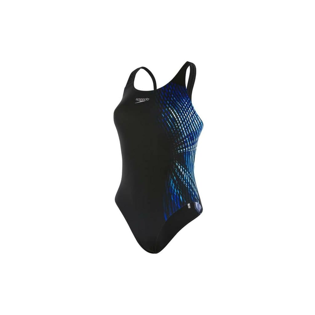 Speedo Powerback Speedo illusionwave placement powerback black and blue: women's swim trunks