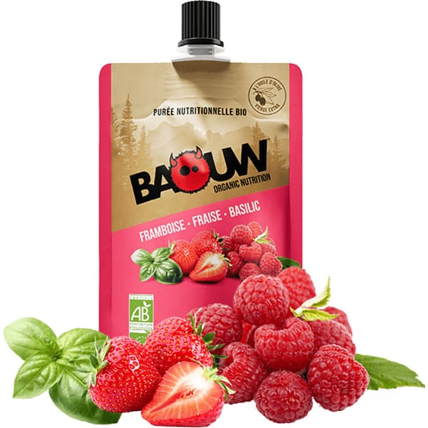 Baouw Purée Bio 90g - Framboise-Fraise-Basilic Red
